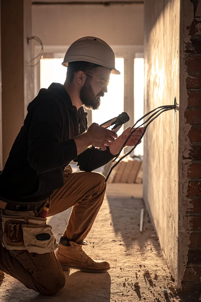 Elektrik tesisatı üzerinde çalışan elektrik teknisyeni